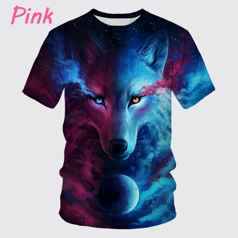 GDJGTA Tops for Mens 3D Wolf Printing Creative Round Neck Casual Short Shirts Top Blouse 