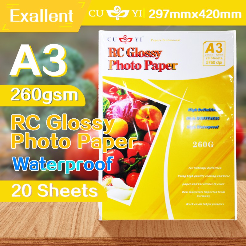 A3 Cuyi Rc Glossy Photo Paper 260Gsm 20Sheets For Picture | Shopee ...