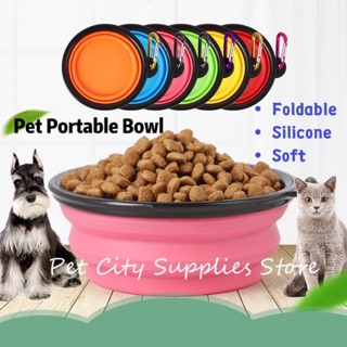 Pet City Portable Folding Feeder For Dog Cat Silicone Travel Outdoor Food Water Bowl W/ Hook 6 Color