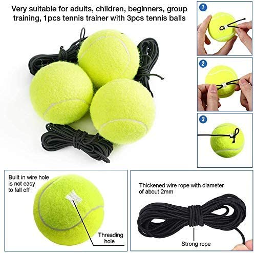 DTLI Tennis Trainer Rebound Baseboard with 3 Long Rope Balls Great for Singles Training Tennis Training Tools for Kids Adults Beginners Self-Study Practice 