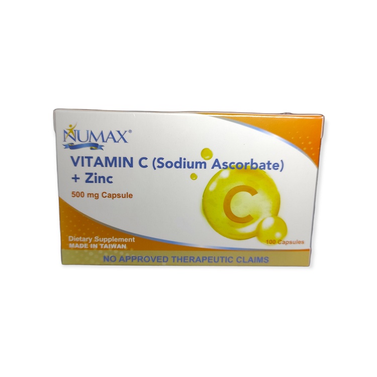 VITAMIN C Sodium Ascorbate with ZINC NUMAX 500mg 100 Capsules FDA