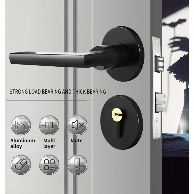 1X Minimalist Door Lock Continental Bedroom Door Handle Lock Interior Anti Q9Q3 