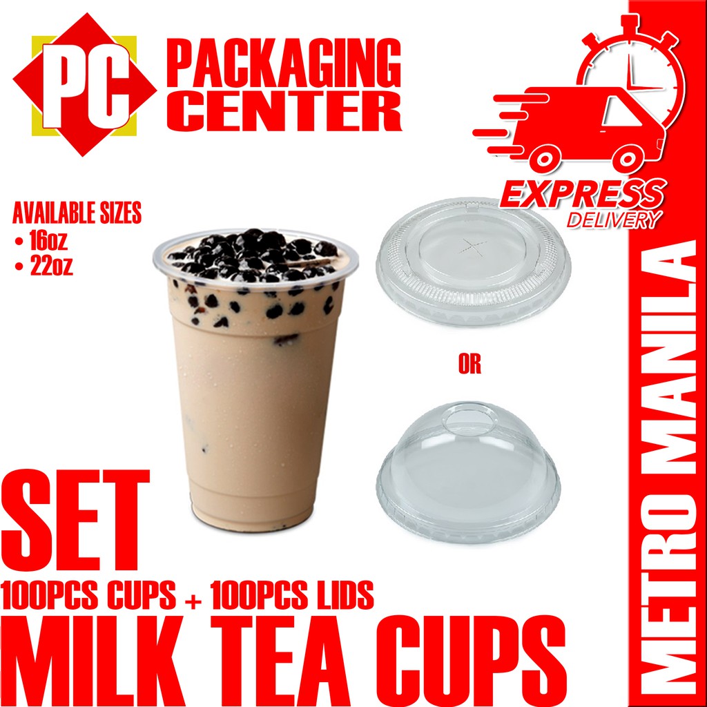 Milk Tea Cups 16oz or 22oz With Lids Set by 100pcs per pack (METRO