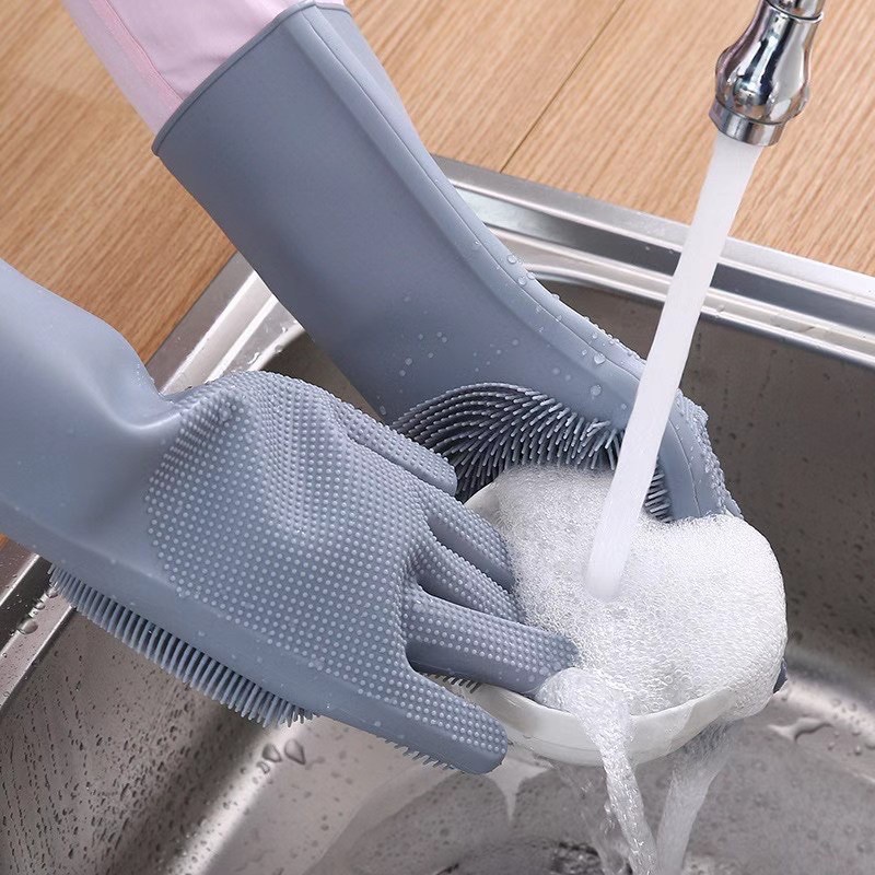 Silicone Dishwash Cleaning Gloves Pair Dish Washing Gloves Hand Protection Cleaning Material - Blue