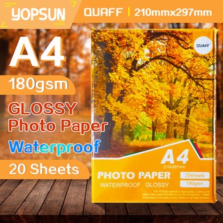 High Glossy Photo Paper Size A4 ( 180gsm ) 20 Sheets QUAFF Brand