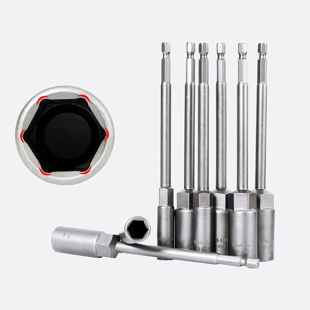 1Pcs 150mm Deepen Hex Nut Socket Sleeve Extra Long 1/4" Hex