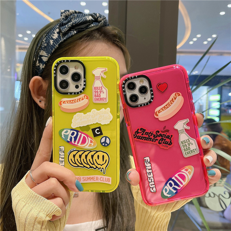 Ins Phone cover Flourescent hot dog & letter Clear Phone Case for