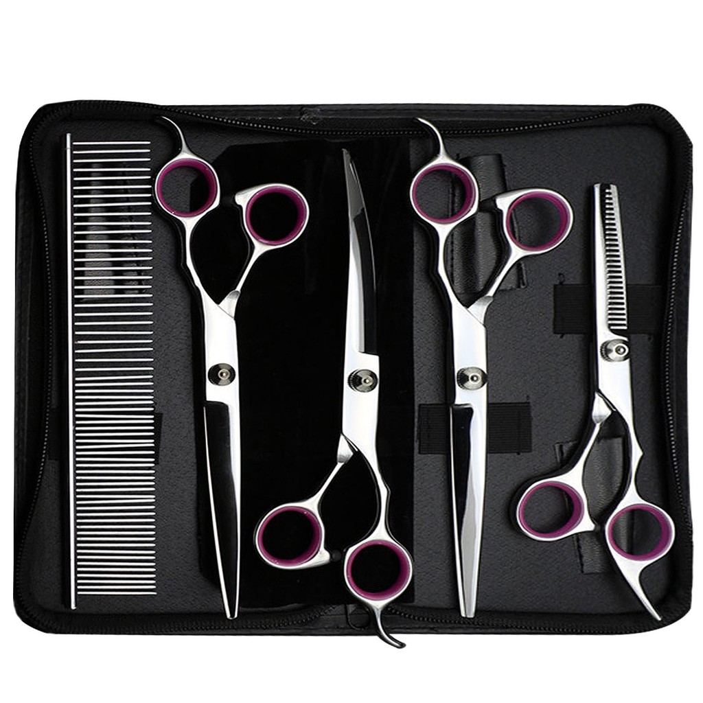 5pcs Pet Dog Grooming Hair Thinning Shears Straight Curved Cutting