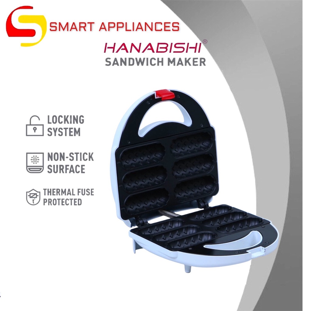 Hanabishi Hotdog Waffle Maker HSM50H Nonstick toasting surface