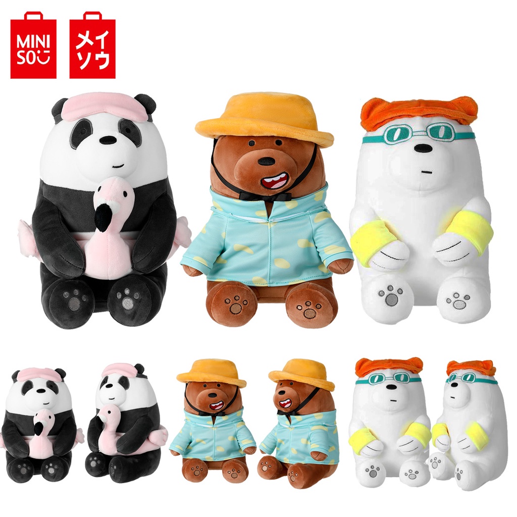 MINISO We Bare Bears Summer Vacation Series Plush Toy Ice Bear.Grizzly