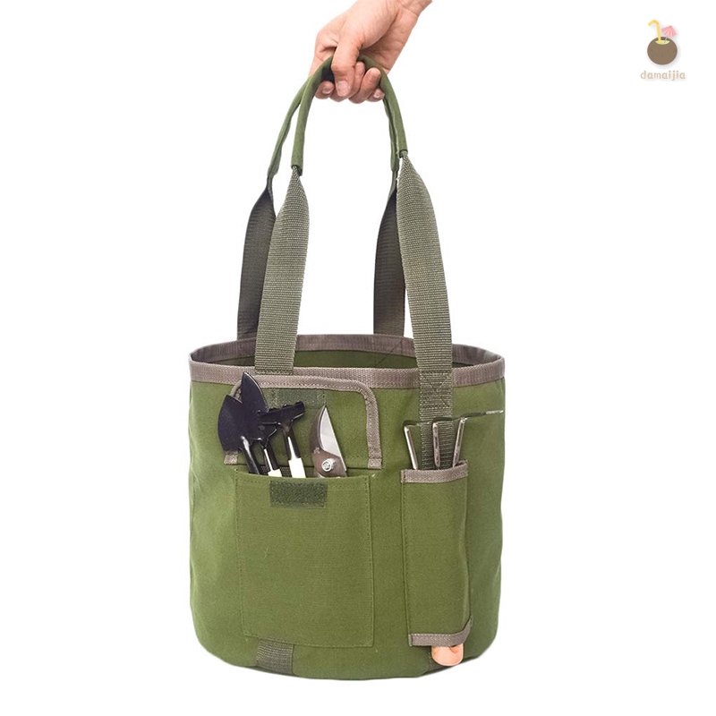 Waterof Canvas Garden Tool Bag Folding Multipockets Gardening Tool