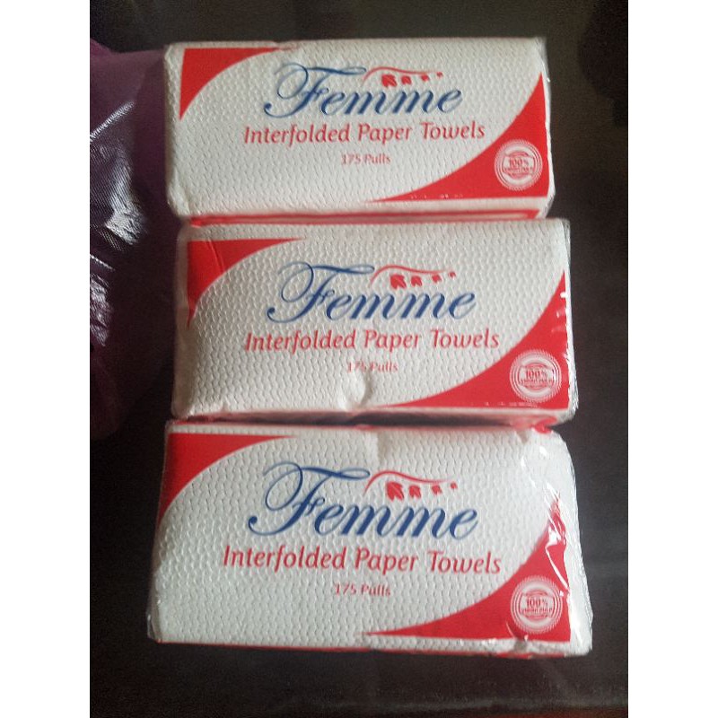 Femme interfolded paper towel tissue 175 pulls (3 packs) Shopee