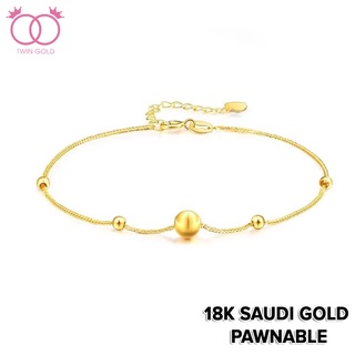 Twin Gold 18K Saudi Gold Pawnable Ladies Bracelet Cat Eye Transfer Bead Design