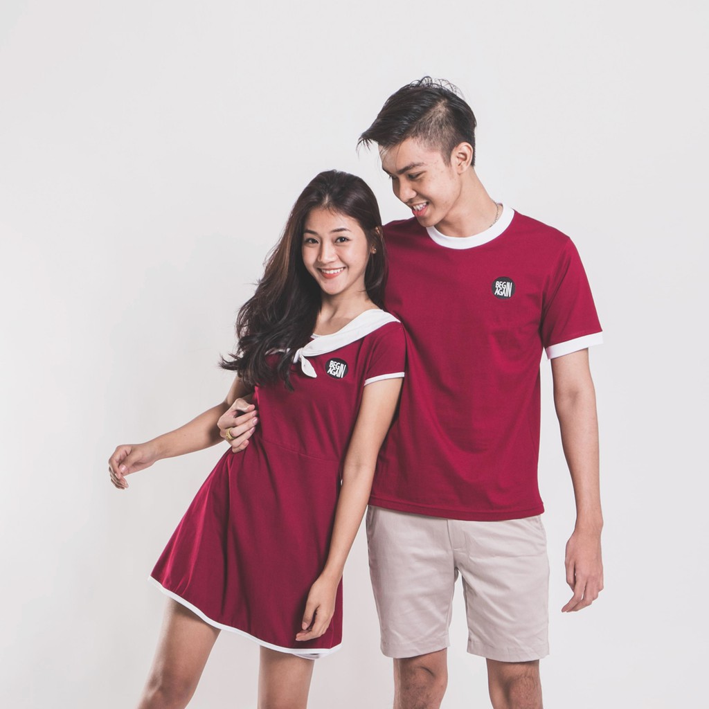 couple dress and polo shirt