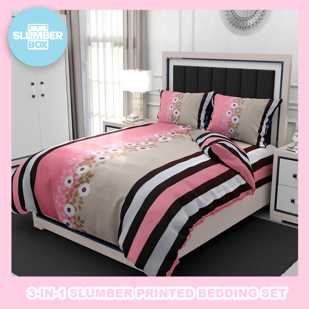 Slumber Box 3in1 Beddings Bed Sheet Home Bedsheet Set (2 Pillowcase + 1