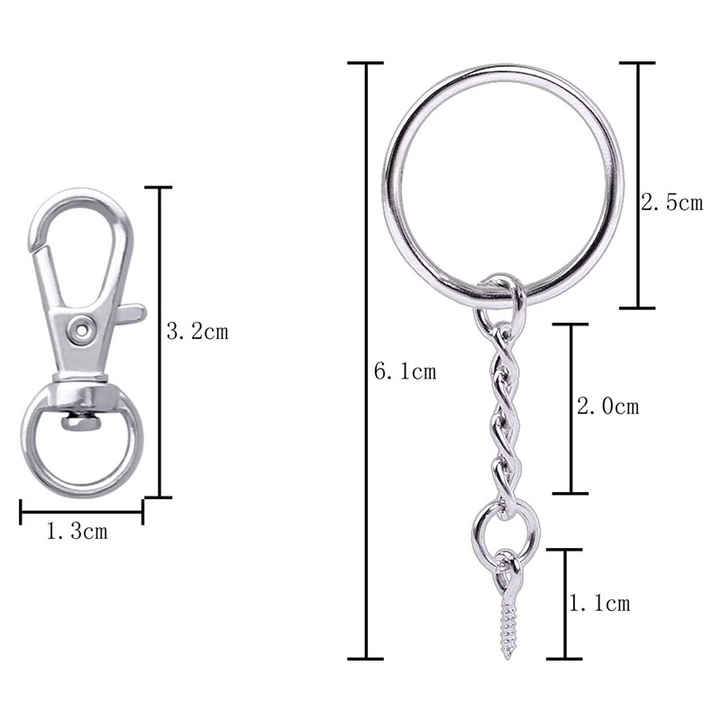50 Pieces Metal Swivel Clasps Lanyard Snap Hook Lobster Claw Clasp and Key Rings Keychain with 11mm Screw Eye Pins
