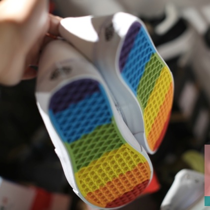 white rainbow bottom vans