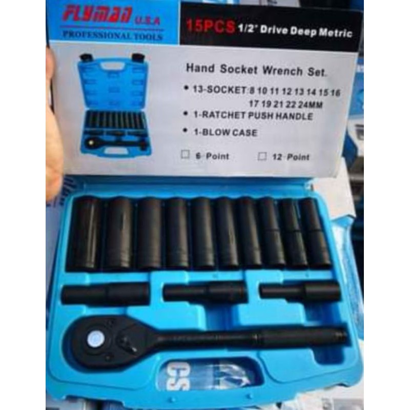 Deep socket set flyman 1/2 drive (8mm24mm) 12 points Shopee Philippines