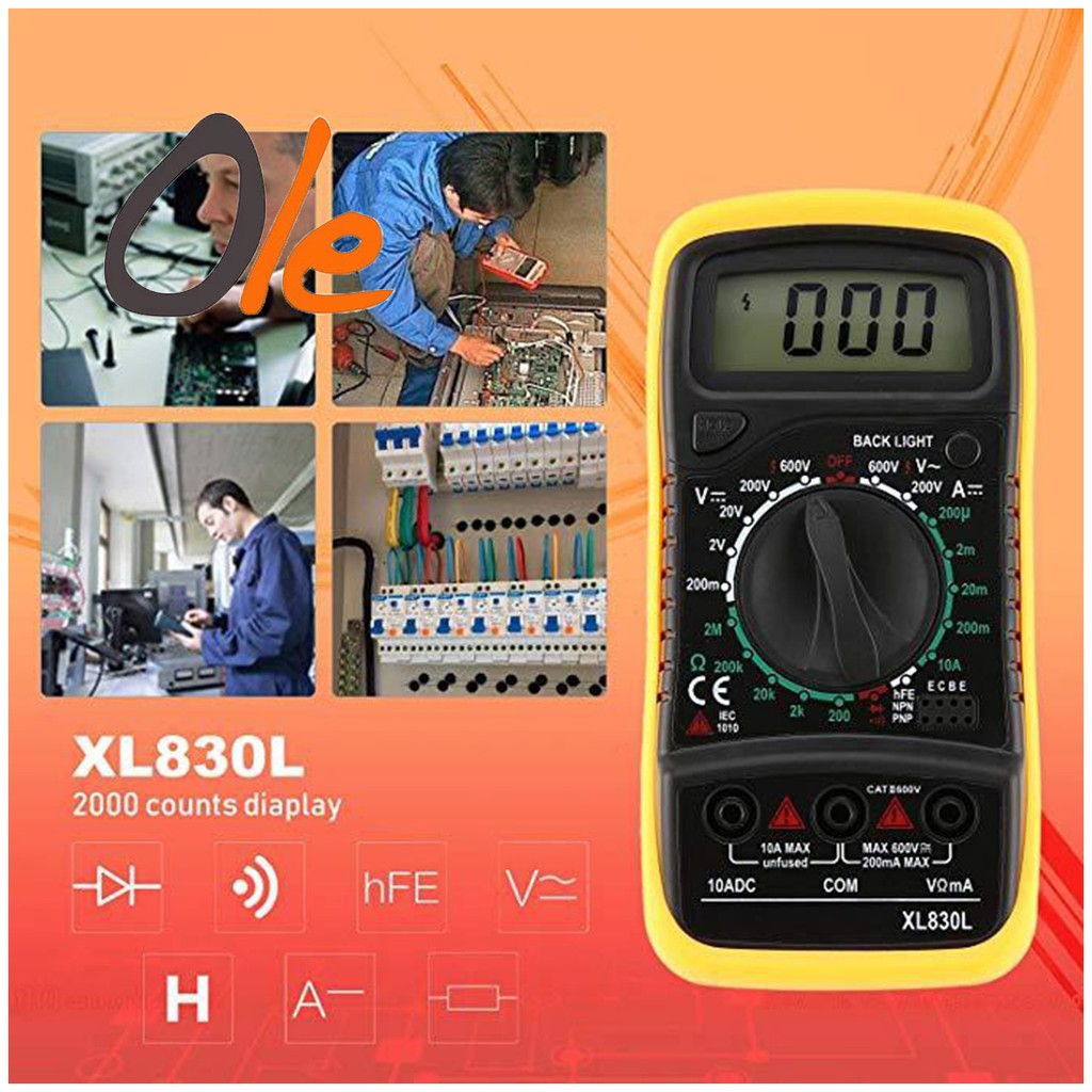 New Digital Multimeter XL830L Volt Meter Ammeter Ohmmeter Yellow Tester