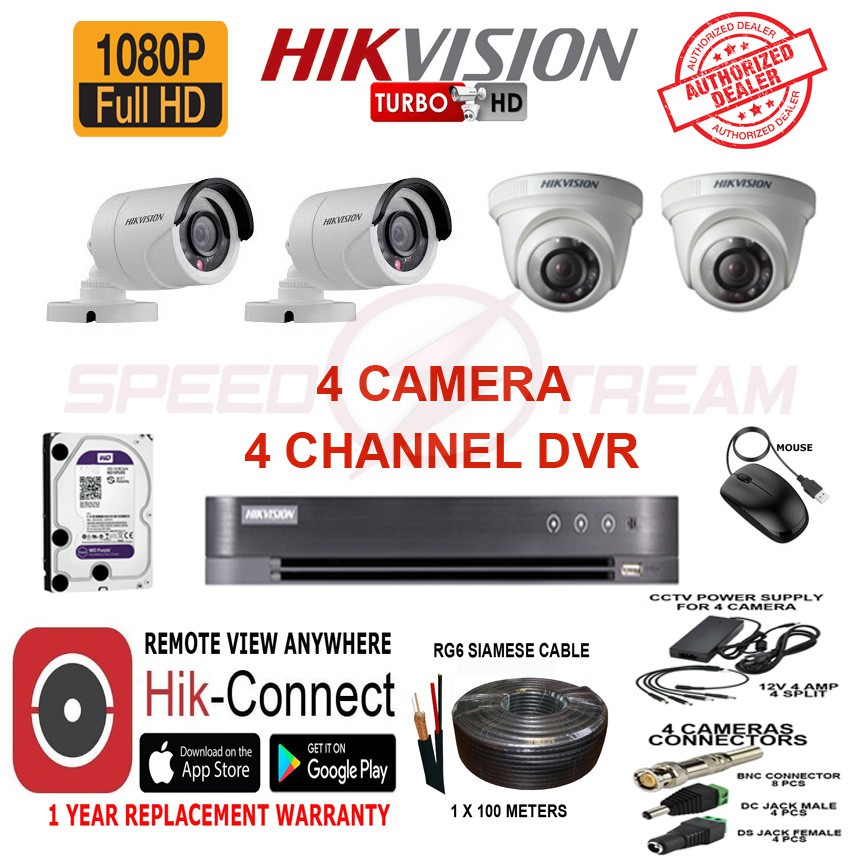 Hikvision 2MP 4 Camera 4 Channel DVR 1TB HDD RG6 Siamese Package ...