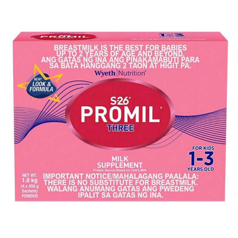 Ready stock Wyeth S-26 PROMIL THREE 1.8kg Formula Powder Milk Supplement for Kids 1-3 Years Old S26