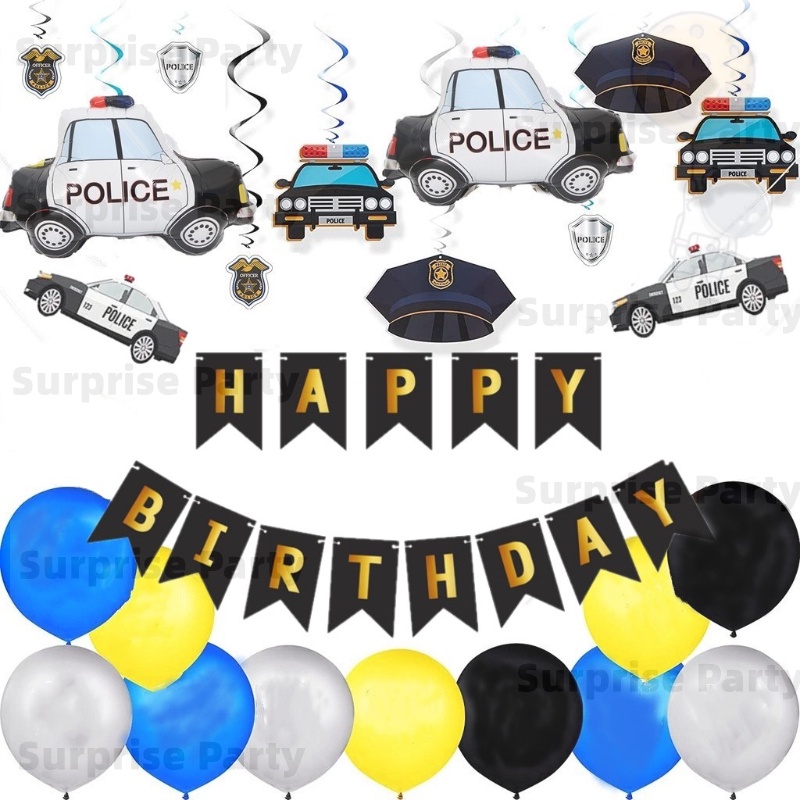 Baby Boy Police theme Birthday Party Decorations Kit car Party Swirls ...