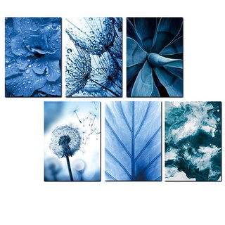 Cool Color Blue Tone Modern Art Canvas Painting Home Decoration Flower Dandelion Waves Room Wall Decor Machine Spray Canvas Painting Unframed #5