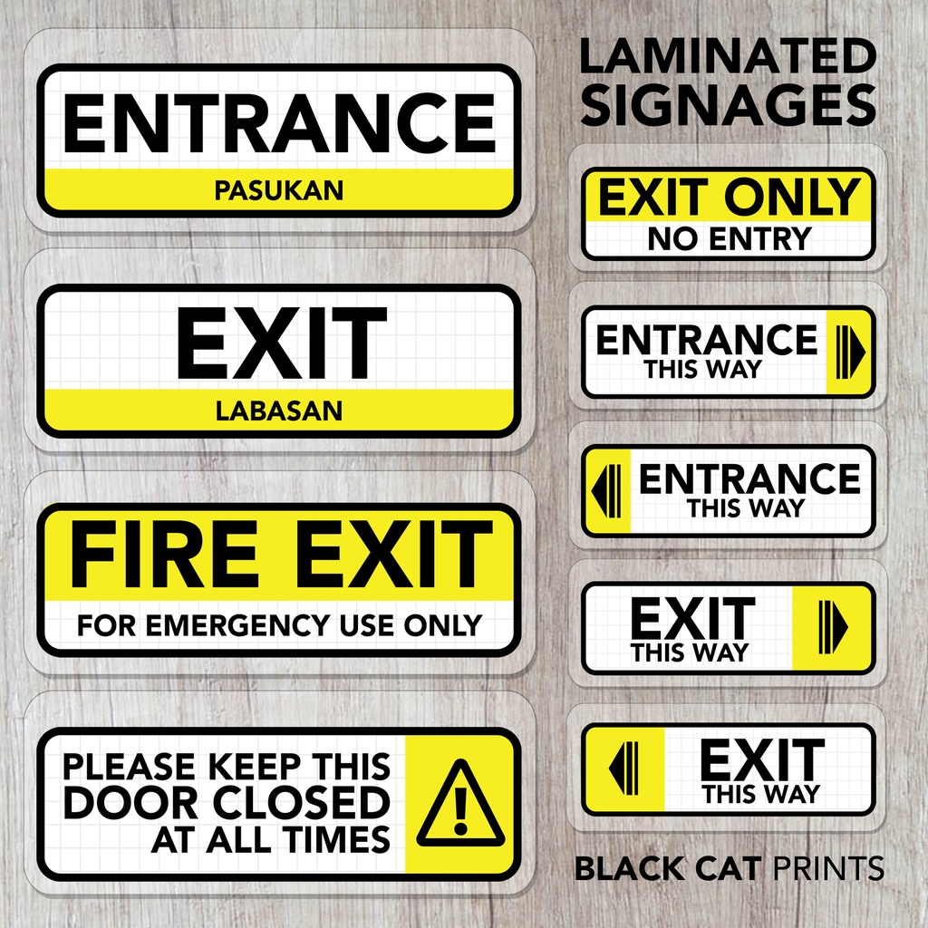 Entrance / Exit / Fire Exit Laminated Signage / Sign Board for Store