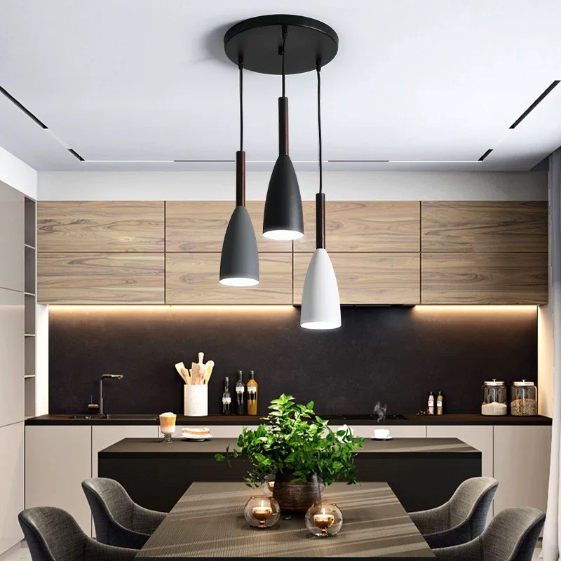 Modern 3 Light Wood Pendant, Modern Light Fixtures Kitchen Table