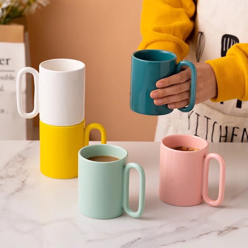 Pastel Ceramic Mugs Cups 300 ML Oval Handgrip | Shopee Philippines