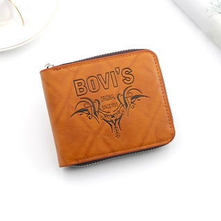 Space. Bovi's Brown Random Design Leather Men's Bifold Wallet with Large Zipper Security ````W-17 #4