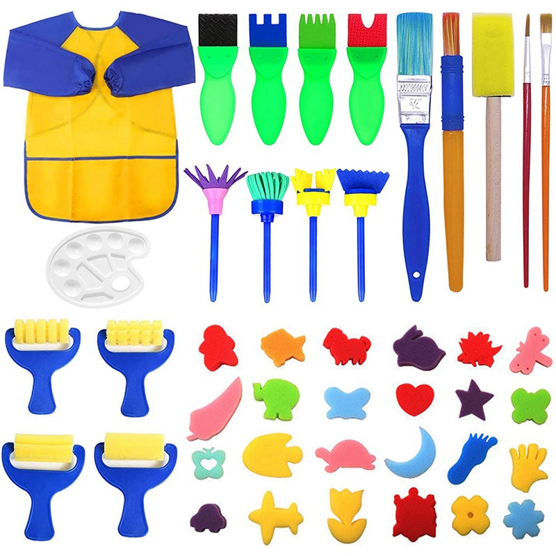 Sponge Paint Brushes Kits, 43 Pcs Kids Painting Brushes Drawing Tools ...