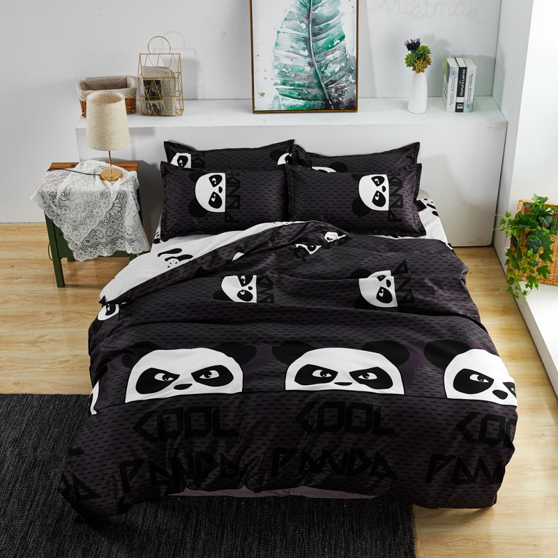 Heureux Hot Sell 4 Pcs Bedding Set Bed Sheet Comforter Cover Pillowcase Single Queen King Size Cotton Fabric Black Color Panda Pattern Shopee Philippines