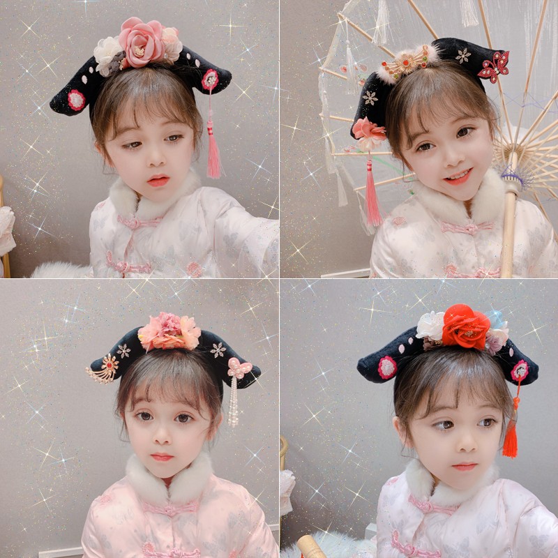 Bobora New Year's Chinese Style Flower Tassel Lattice Hair Ornament Children's Hair Hoop Tang Suit Headband