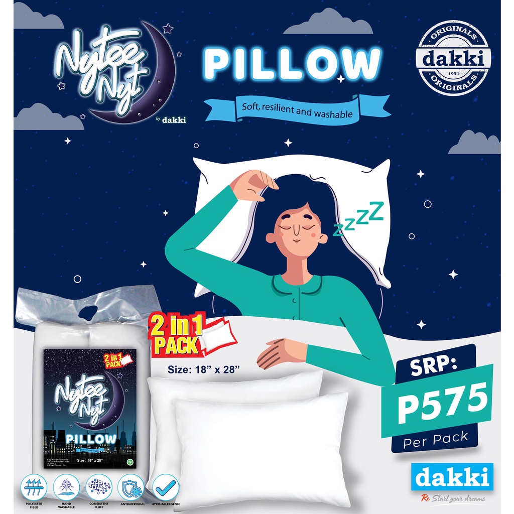 DAKKI NYTEE 2 IN 1 REGULAR PILLOWS 18"x28" Shopee Philippines