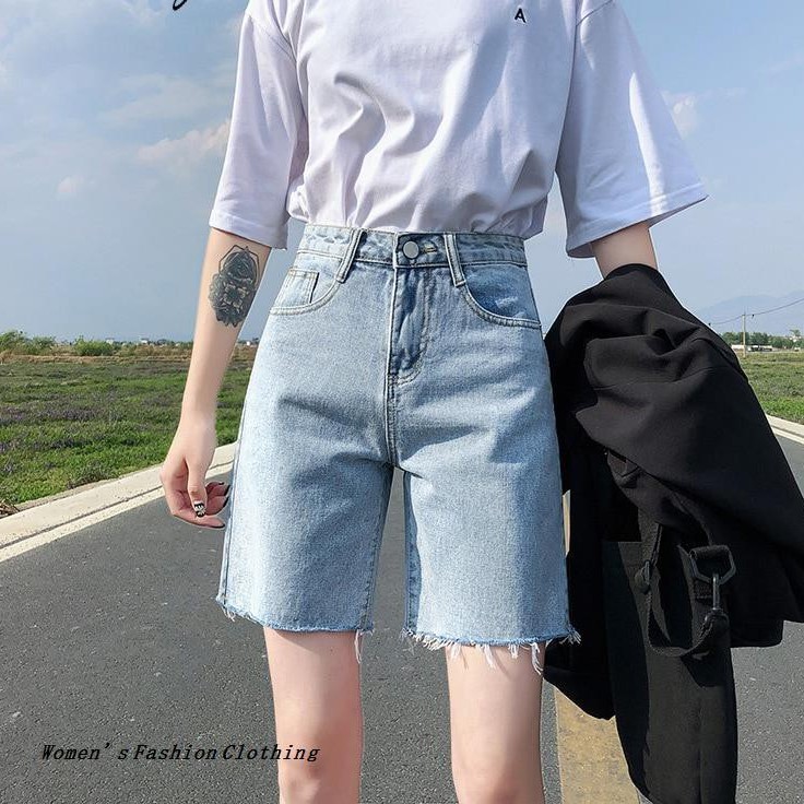 High Waist Short Jeans Bermuda Shorts For Women 21 Summer Denim Black Loose Casual Jeans Shopee Philippines