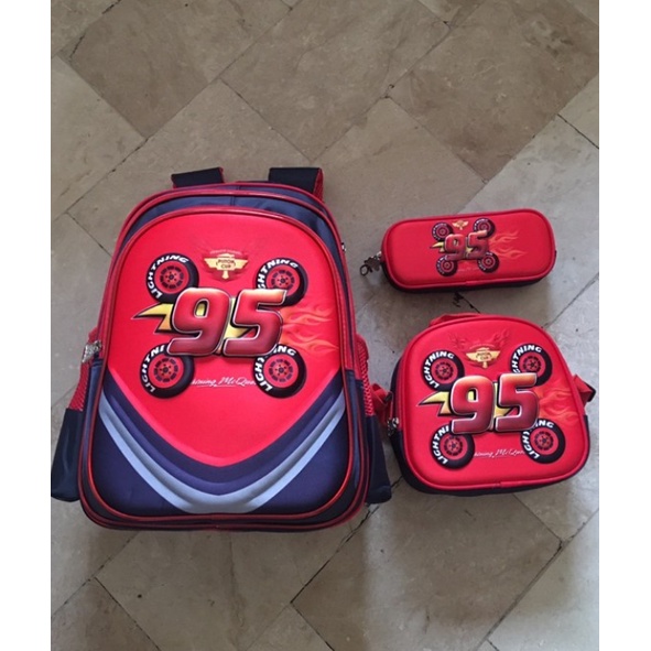 New 3D Cartoon Set of 3in1 with Pouch & Sling Bag Backpack For Boys (jiumu)