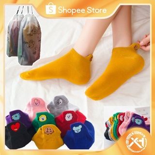 8-pairs Korean Embroidery series nude socks and cotton socks with pouch 8 colors