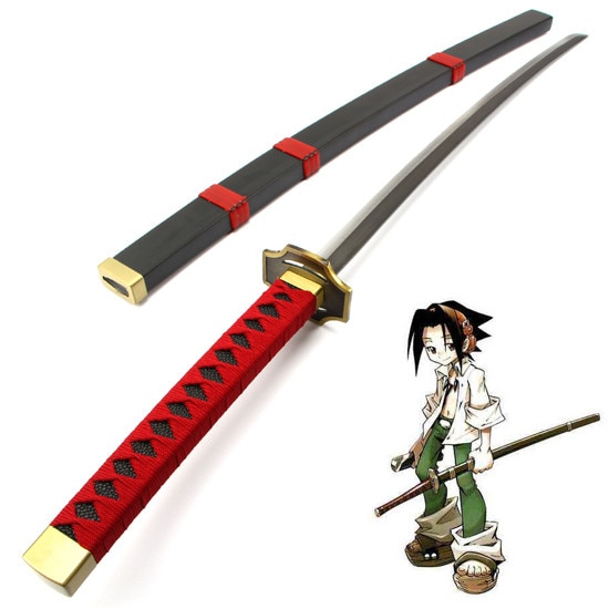 Anime Shaman King Yoh Asakura Cosplay Wooden Sword Props Weapons Spring