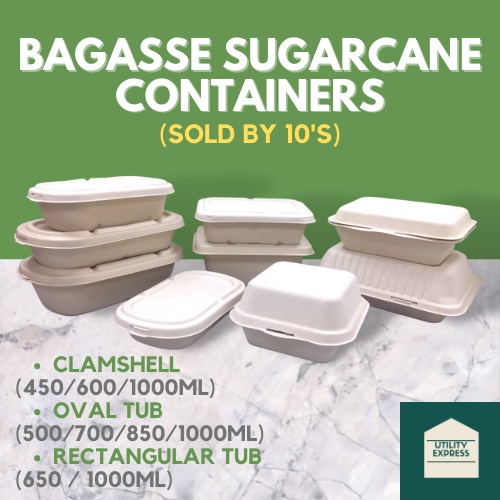 (10pcs) Bagasse Sugarcane Containers/Natural ( Clamshell / Oval Tub ...