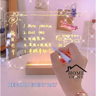 Acrylic Note Taking To-Do-List Reminders Board with LED Lamp Light Wooden Platform Memo Writing