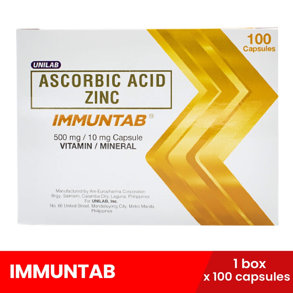Unilab IMMUNTAB Vit. C (Sodium Ascorbate) + Zinc x 100 Capsules (For Strong Health, Boosts Immunity)
