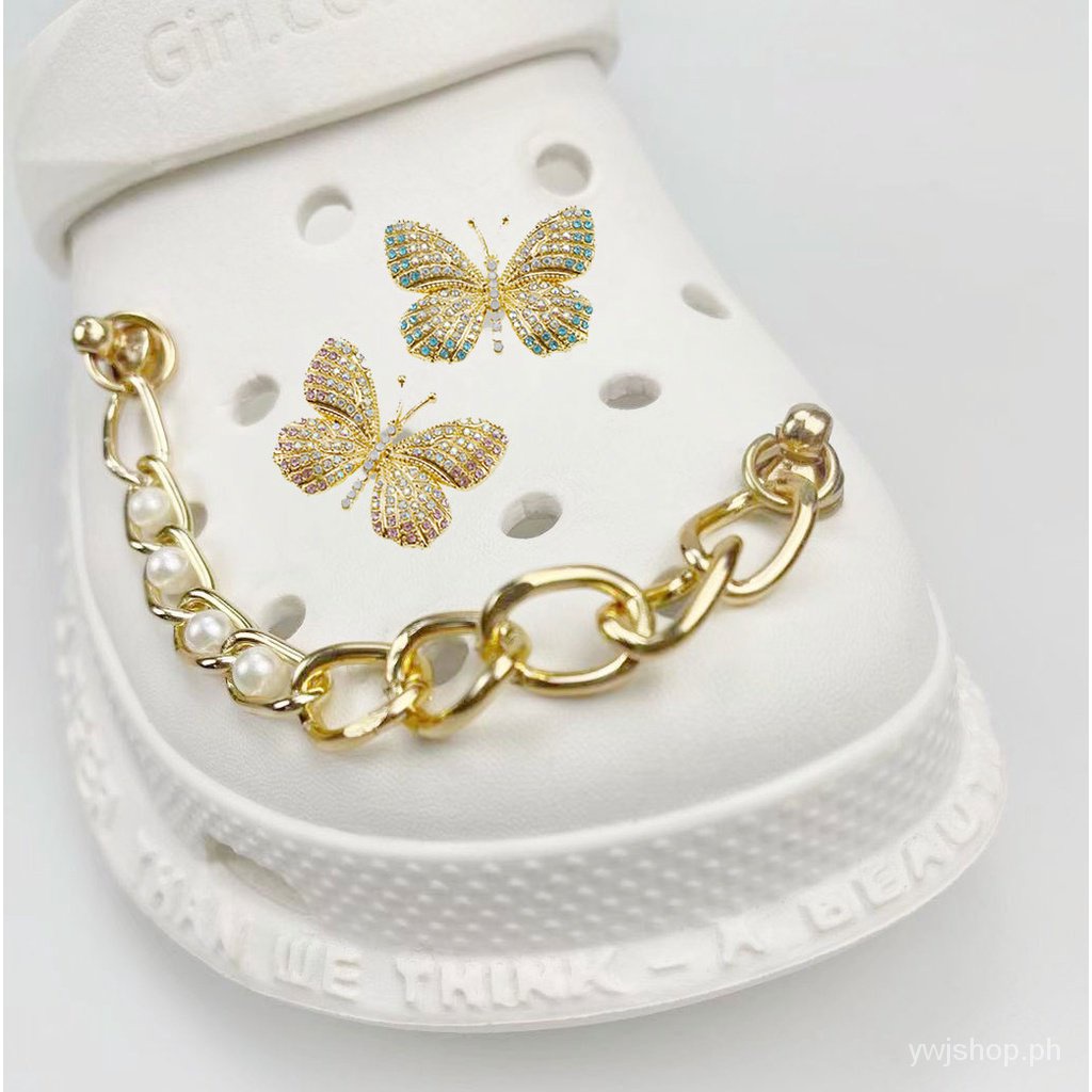 ready stockDIY Metal Jibbitz Chain Crocs Jibbitz Charm Pearl Gems Pin