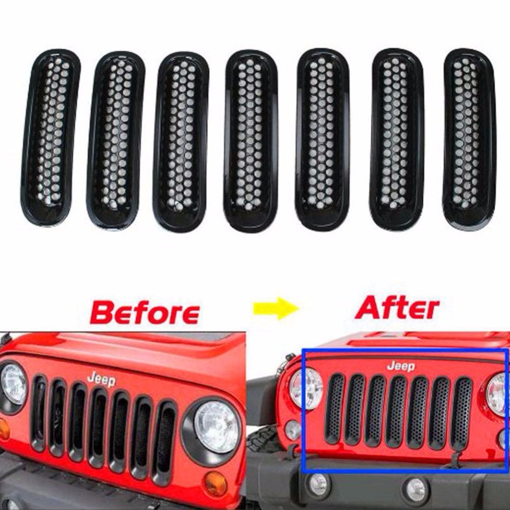 MOTOzxy& 7 PCS For Jeep Wrangler JK Accessories Black Front Grill Mesh  Grille Insert For Jeep Wrangl | Shopee Philippines