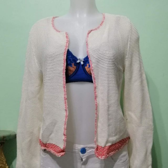 white knit cardigan sweater