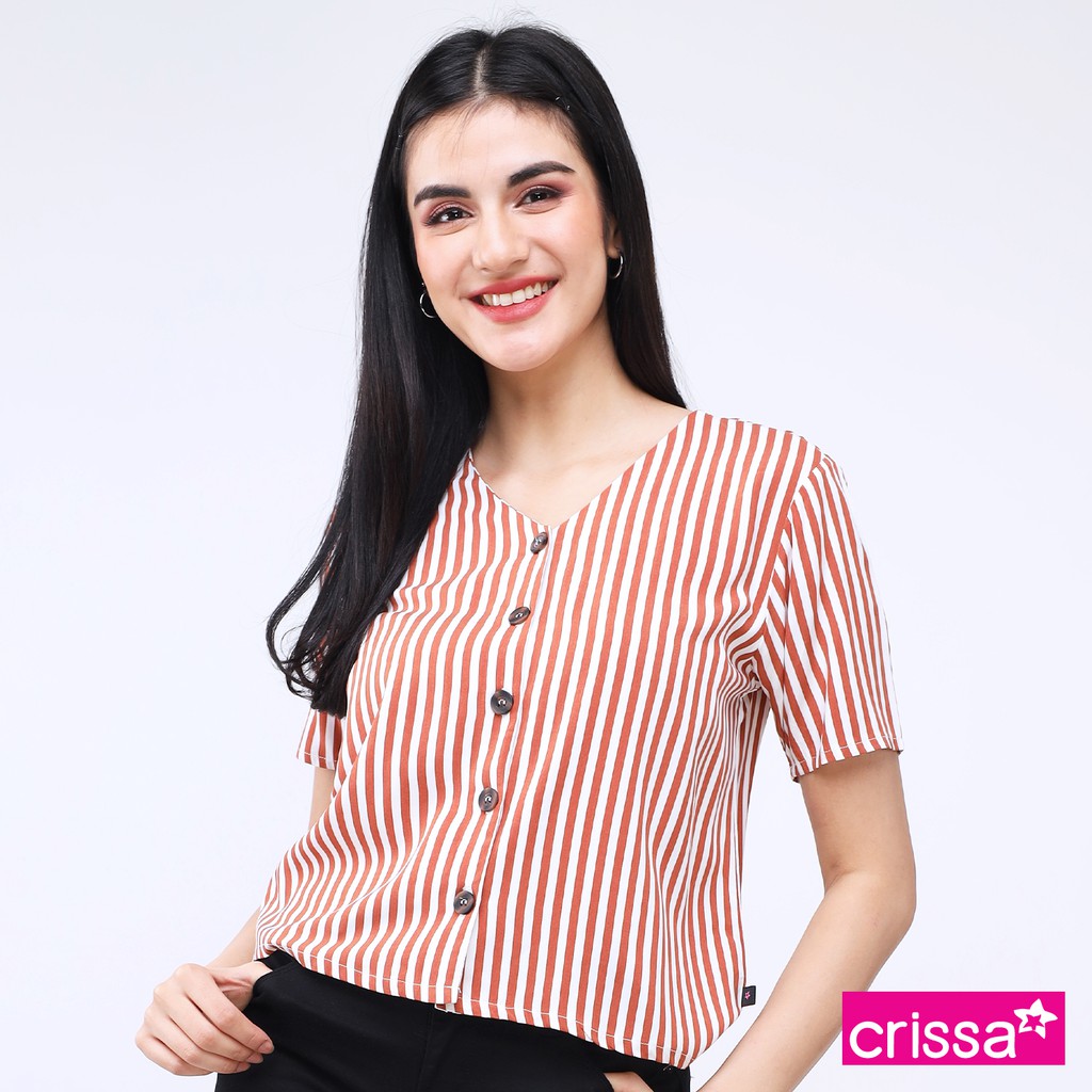 Crissa Woven Stripes Short Sleeves Blouse COLT18-0026 (Tamarind ...