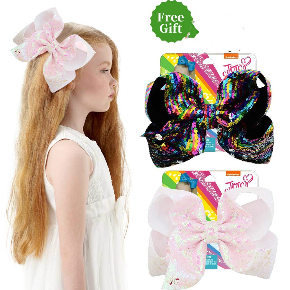 2pcs 8 Inches Jojo Siwa Hair Bows Alligator Clips Girls Large Bows