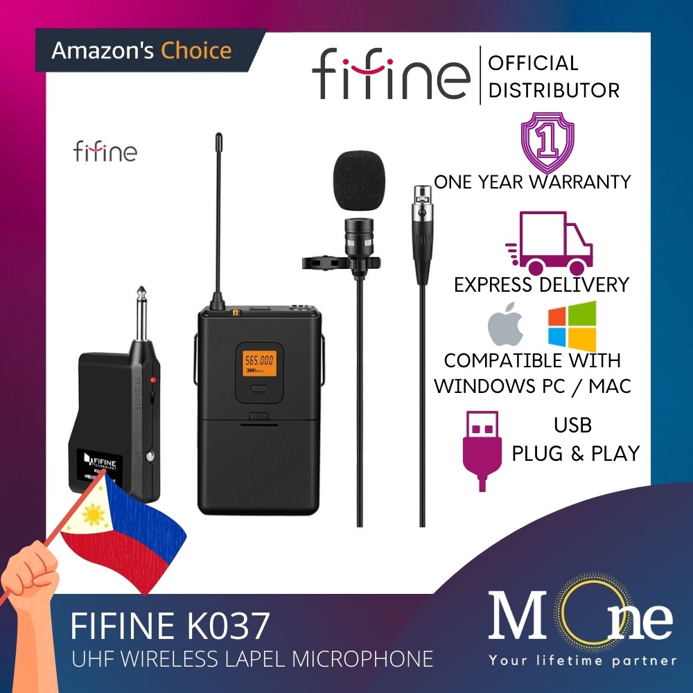 Fifine K037 UHF Wireless Microphone System, Wireless Lavalier Lapel