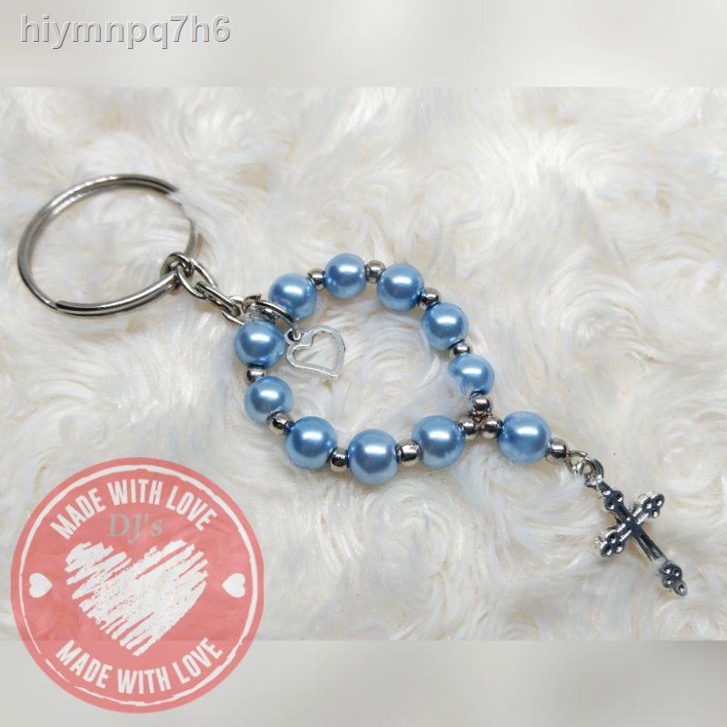 Keychain Mini Rosary Light Blue Pearl Baptismal Souvenirs / Giveaways