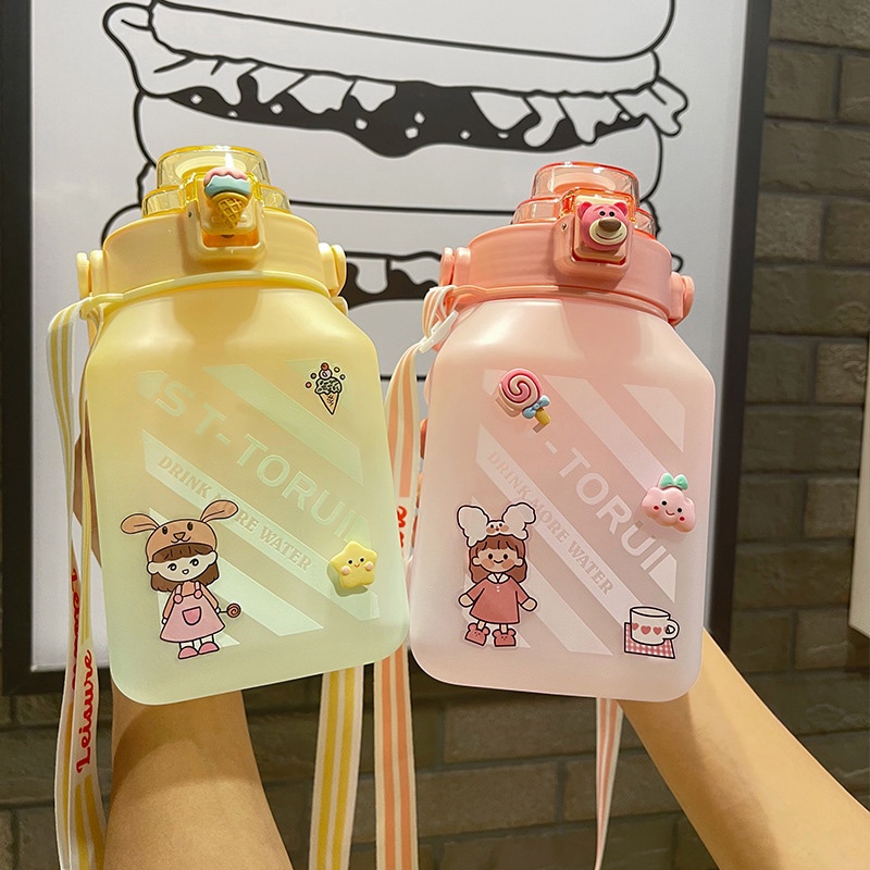 1.5L Large Volume Water Bottle With Straw Aquaflask Portable Plastic